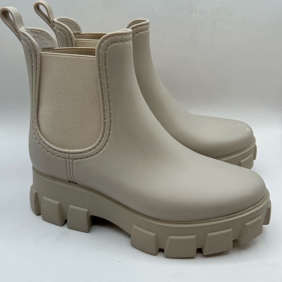 Jeffrey Campbell Platform Lug Sole Chelsea Rain Boot- Cream Rubber, Cream 8 - Picture 4 of 10